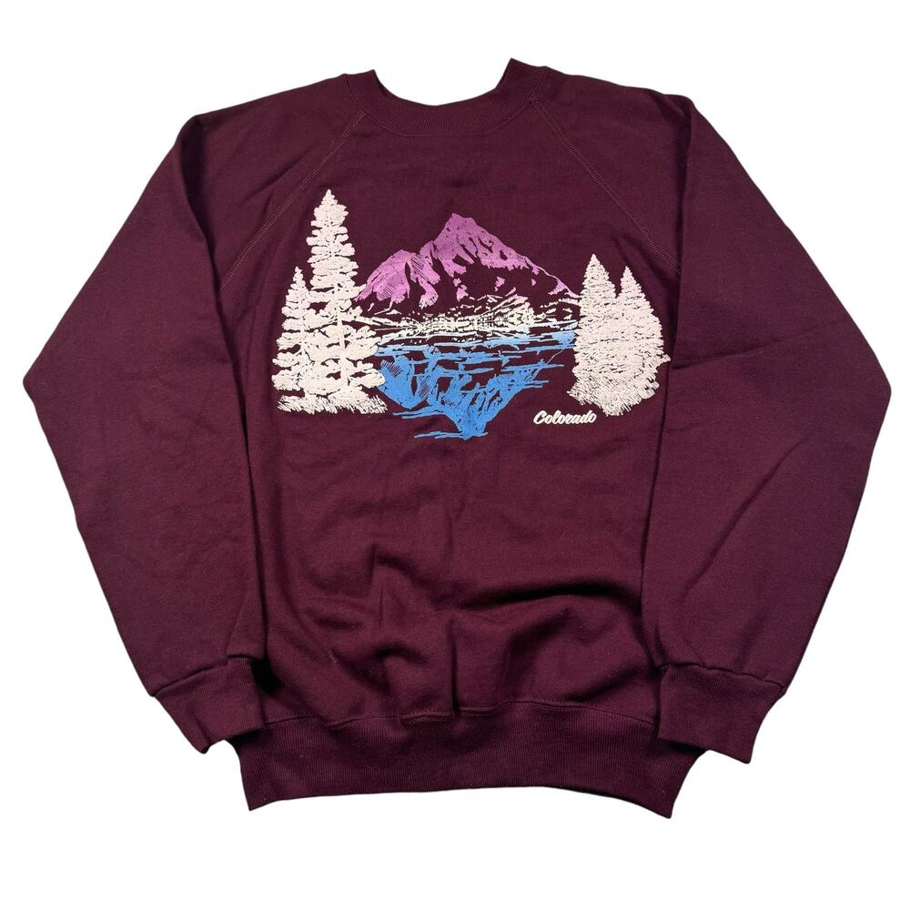 Vintage Sweatshirt Women's Medium Puff Print Pullover Crewneck Colorado Mountain